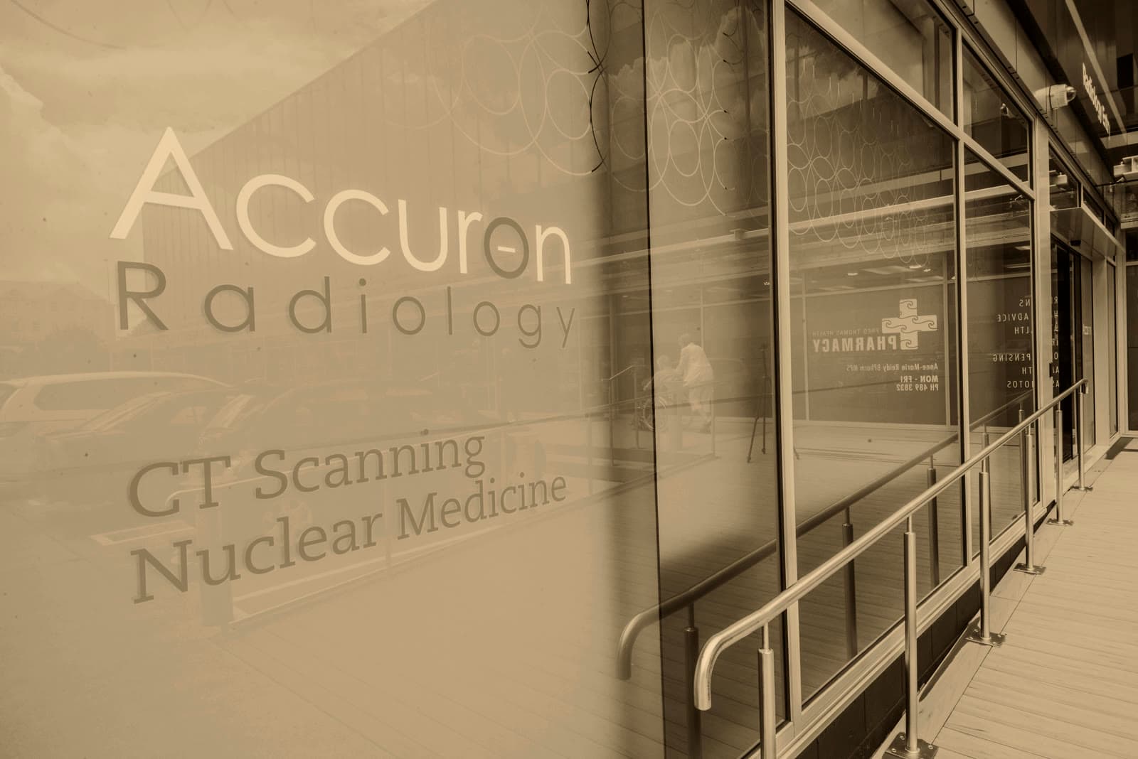 The Accuron Radiology premises — exterior signage reading Accuron Radiology, CT Scanning, Nuclear Medicine.